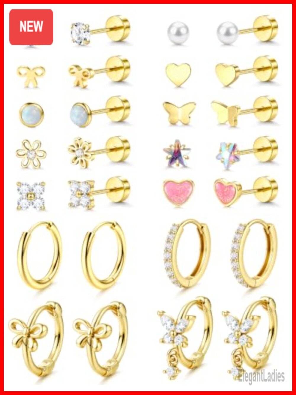 Hypoallergenic Flat Back Stud Earrings 14K Gold Plated Stainless Steel